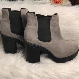 Grey Faux Suede Chunky Boots